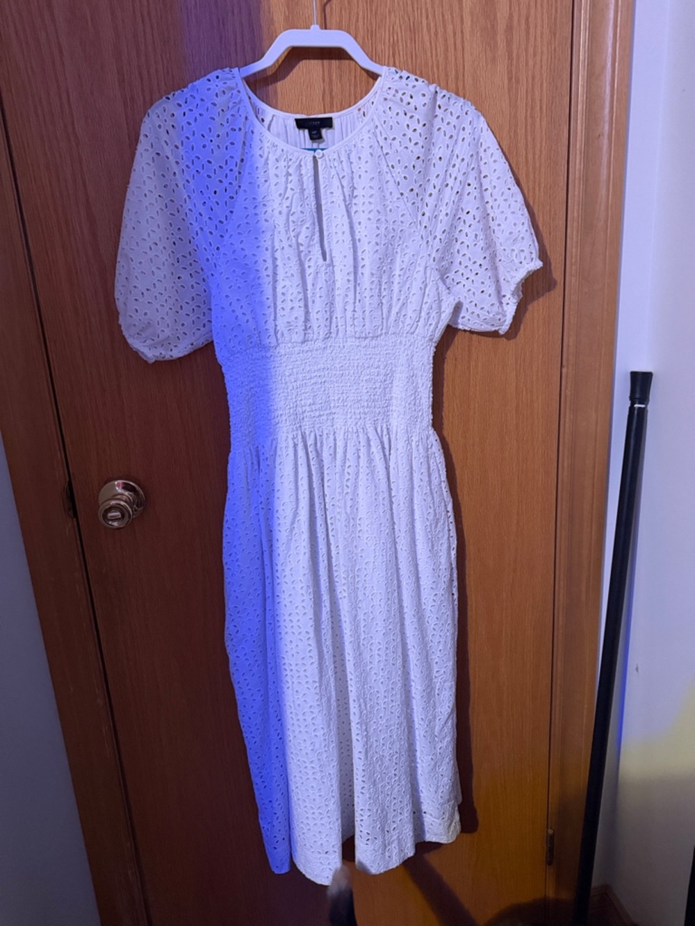 J. Crew White Eyelet Midi Dress with Smocked Waist
